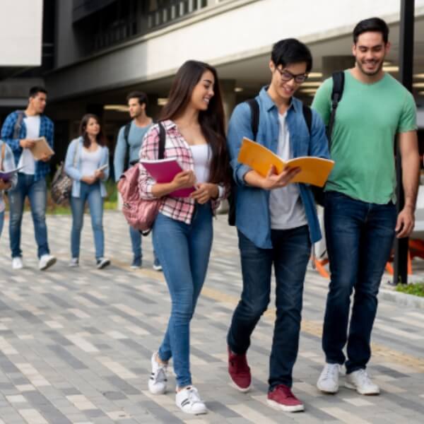 students walking and talking