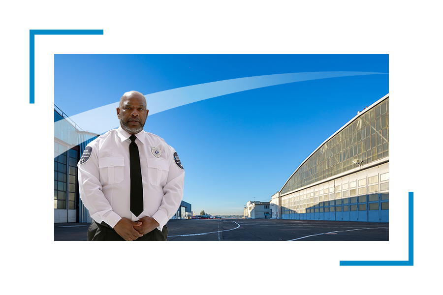 Allied Universal defense security services Security guard in uniform , aerospace defense security