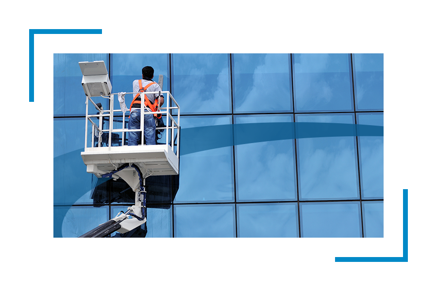 Man cleaning the window