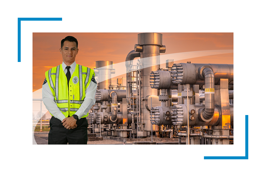 Security guard standing in front of power plant